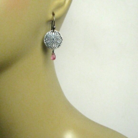 Pink Tourmaline Disc Earrings - Cottagecore Fashion - October Birthstone Jewelry - Picture 3 of 5